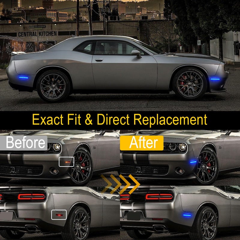 R&F Auto LED Side Marker Lights Compatible with Challenger 2015-2023 Blue Front Rear Fender Side Marker Lamps 4PCS Smoked Lens Sidemarker light Replace OEM#: 68195788AB, 68195789AB,68195796AB,68195797AB - Image 2