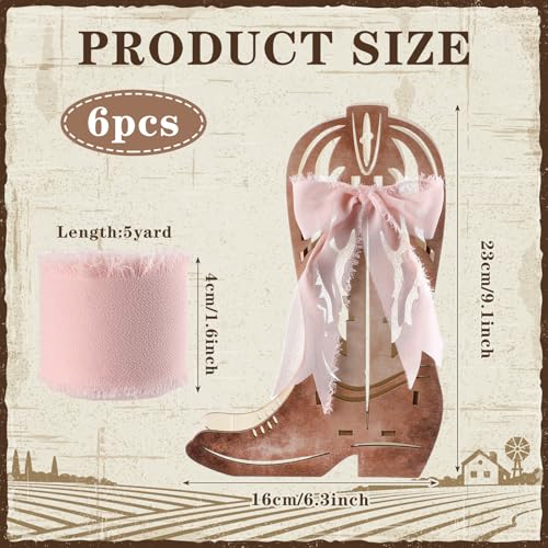 Amyhill 6 Pcs Western Cowgirl Boots Flower Boxes Centerpiece Boot Shape Wood Boxes Decor Western Theme Party Cowgirl Favors Tabletop for Cowboy Birthday Party Baby Shower Wedding Supplies Pink - Image 5