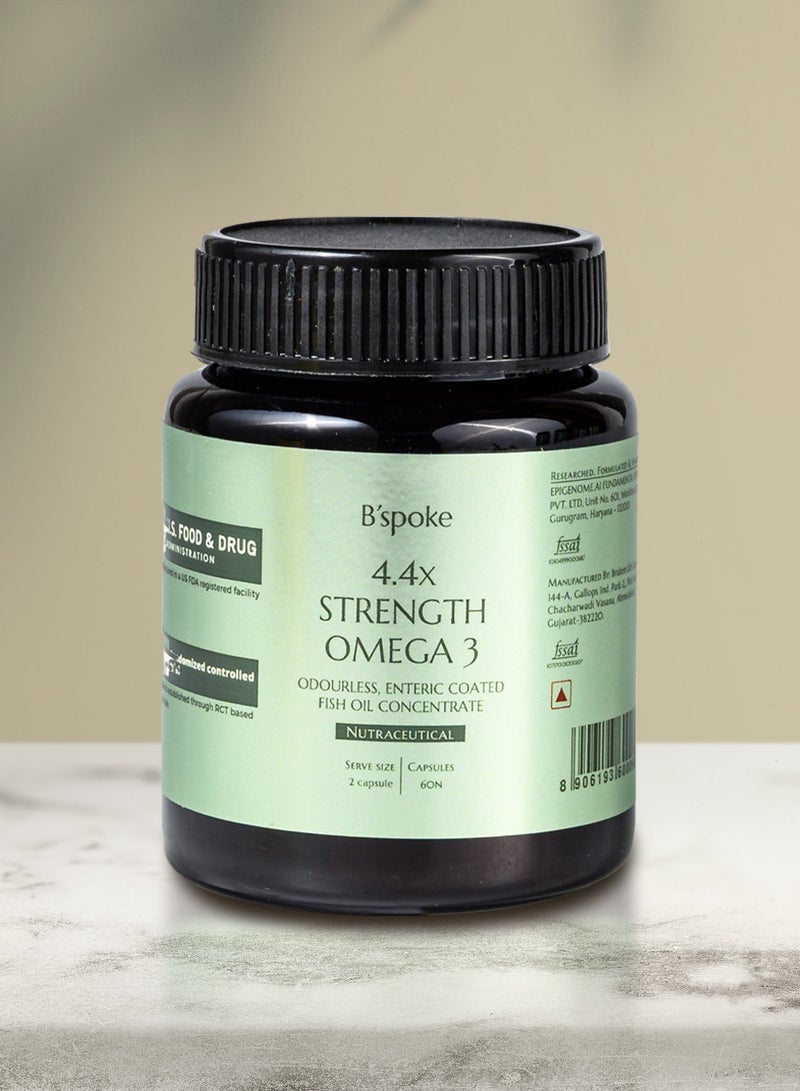 B'spoke 4.4x Strength Omega 3 – High Potency Fish Oil with 40% EPA & 30% DHA | 60 Enteric-Coated Softgels | Heart, Brain & Joint Support | Promotes Healthy Cholesterol, LDL & Triglycerides | Enriched with Vitamin E - Image 1