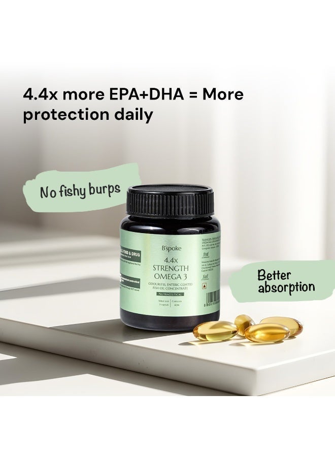 B'spoke 4.4x Strength Omega 3 – High Potency Fish Oil with 40% EPA & 30% DHA | 60 Enteric-Coated Softgels | Heart, Brain & Joint Support | Promotes Healthy Cholesterol, LDL & Triglycerides | Enriched with Vitamin E - Image 3