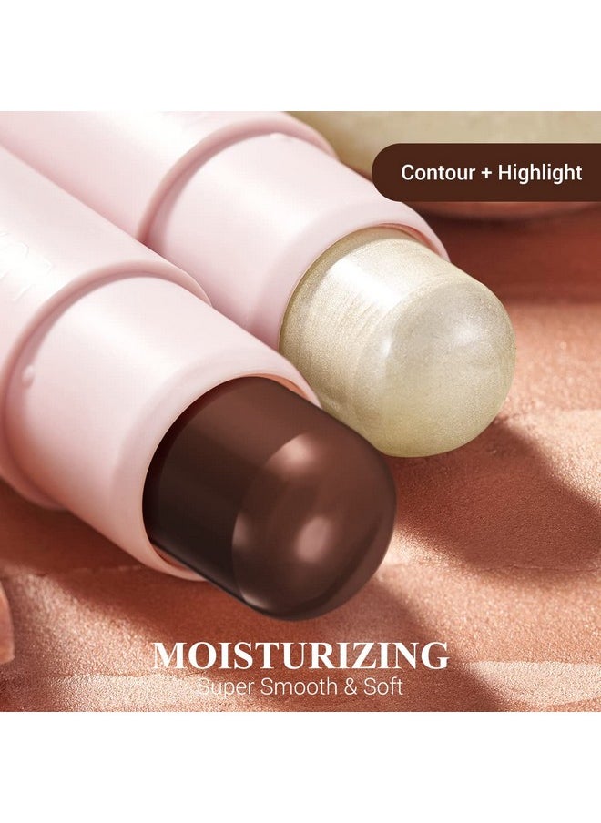 LUXAZA 2Pcs Cream Contour Highlighter Stick Face Make Up Kit Creme Bronzer Shaping Trimming Stick For Girls And Women Brightens & Shades Highlight (Pearl) 01 + Contour (Matte) 01  - Image 2