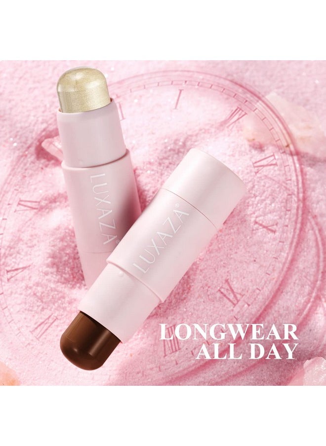 LUXAZA 2Pcs Cream Contour Highlighter Stick Face Make Up Kit Creme Bronzer Shaping Trimming Stick For Girls And Women Brightens & Shades Highlight (Pearl) 01 + Contour (Matte) 01  - Image 5