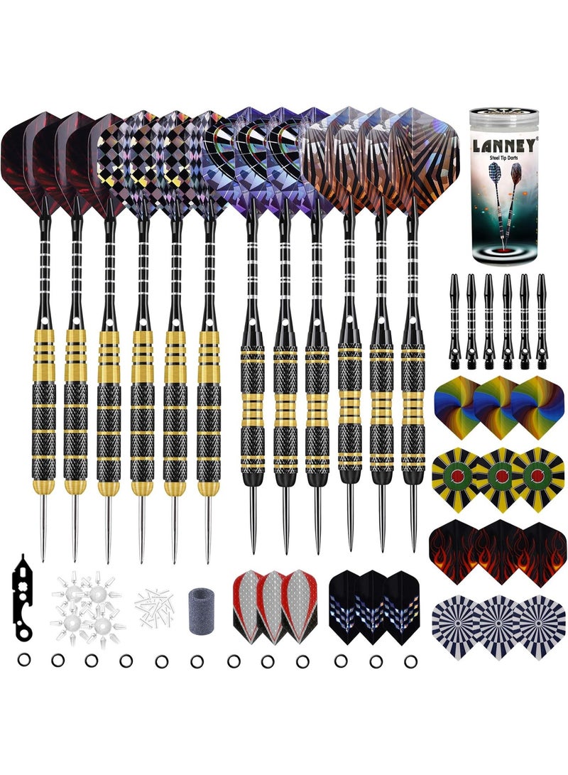 LANNEY Darts Metal Tip Set, 20 Grams and 24 Grams Steel Tip Darts Set, Professional Metal Tipped Accessories with Sharpener Tool Kit, Aluminum Shafts, Brass Barrels, Carrying Case, Extra Flights - Image 1