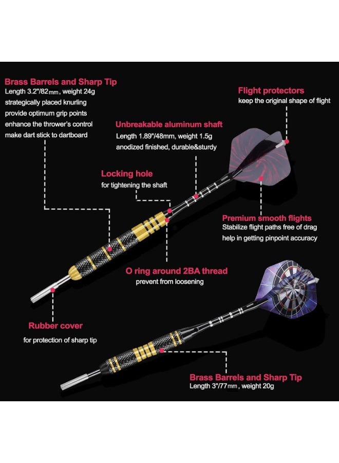 LANNEY Darts Metal Tip Set, 20 Grams and 24 Grams Steel Tip Darts Set, Professional Metal Tipped Accessories with Sharpener Tool Kit, Aluminum Shafts, Brass Barrels, Carrying Case, Extra Flights - Image 2