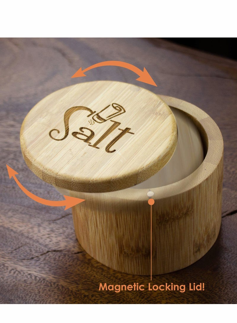 KASTWAVE Totally Bamboo Salt Box, Bamboo Storage Box with Magnetic Swivel Lid, Secure Durable Storage & Organization for Seasonings, Round Salt Container to Storage Pepper Spice Bath Salt Sea Salt - Image 2