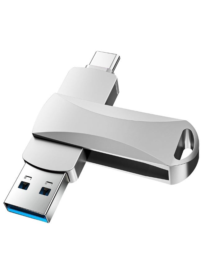 USB Flash Drive, 2TB Fast Speed Flash Stick 3.0 Memory Stick Thumb Drive USB C Drive Metal Memory Stick with Type C for Smartphones/MacBook/PC/Tablets (Silver)