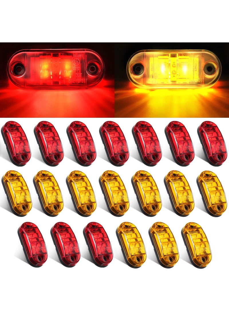 Tallew Tallew 20 Pieces 2.5 Inch 2 Diode Trailer Marker Lights Waterproof LED Trailer Side Marker Light Oval Trailer Running Lights for Truck RV Exterior Marker Lights Surface Mount Accessories (Amber, Red)  - Image 1