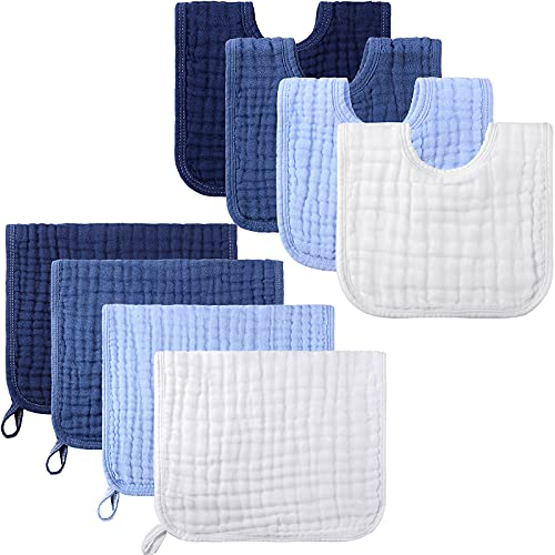 Tatuo 8 Pcs Baby Muslin Bibs Burp Cloths 6 Absorbent Layer 100 Cotton Unisex Baby Bibs for Drooling and TeethingFresh Color - Image 1