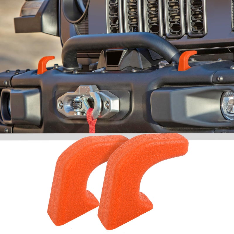 JWWY JWWY Bumper Tow Hook Covers Tow Trailer Hitch Receiver Cover Towing Hitch Rubber Sleeve Protector Cover Trim Fit for 2007-2025+Jeep Wrangler JL Gladiator JT 4XE JK Exterior Accessories 2pcs Orange - Image 1