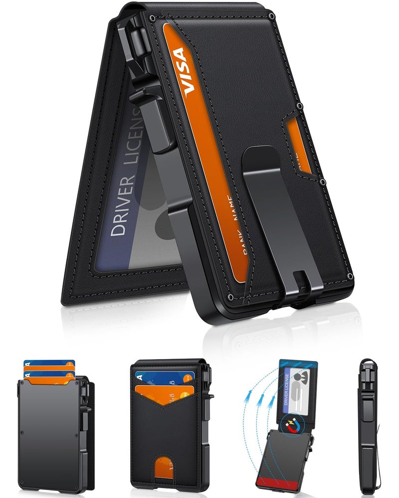 ZALVEX Wallet for Men, Mens Minimalist Wallet 9-13 Cards, Slim Compact Wallet with Money Clip & ID Window, RFID Blocking Smart Pop Up Card Wallet, Metal Aluminum Credit Card Holder Bifold Wallet - Image 1