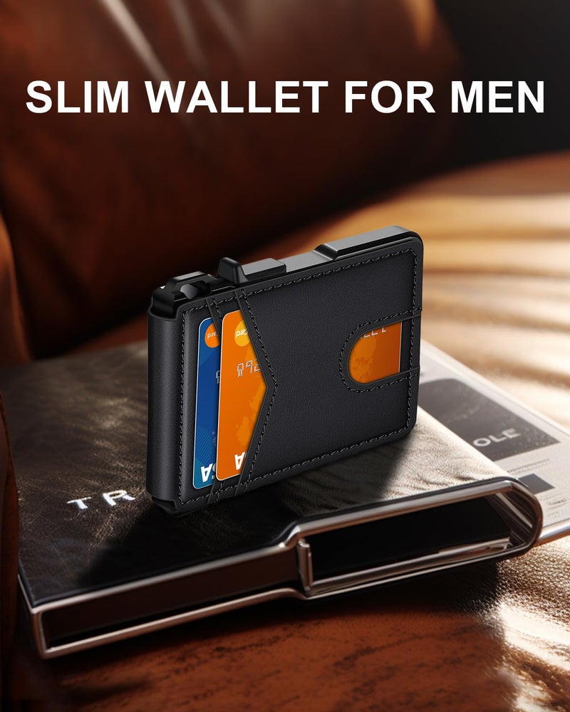 ZALVEX Wallet for Men, Mens Minimalist Wallet 9-13 Cards, Slim Compact Wallet with Money Clip & ID Window, RFID Blocking Smart Pop Up Card Wallet, Metal Aluminum Credit Card Holder Bifold Wallet - Image 2