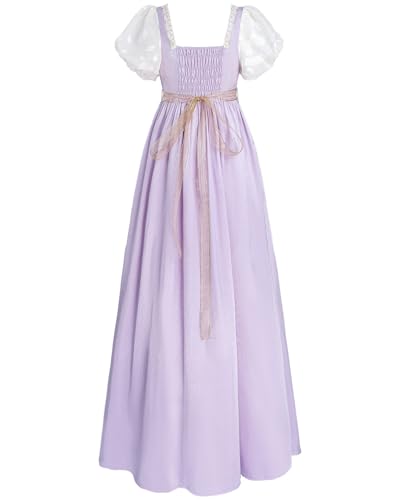 FCCAM FCCAM FCCAM Regency Dress for Women Empire Waist Regency Era Dress Puff Sleeve Victorian Ball Gown Light Purple M - Image 2