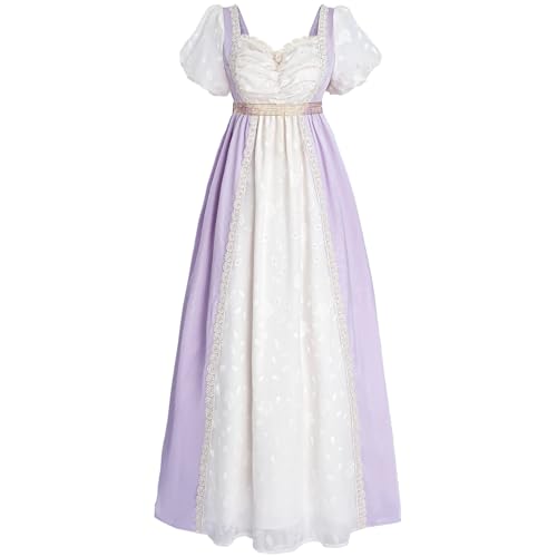 FCCAM FCCAM FCCAM Regency Dress for Women Empire Waist Regency Era Dress Puff Sleeve Victorian Ball Gown Light Purple M - Image 1