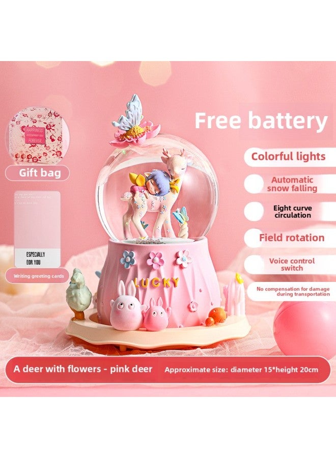 Crystal Ball Music Music Music Box Girl Princess Children's Birthday Gift Year Glass Ball Rotatable Trojan Horse Ornaments-Color:Extra Large-One Deer Flowers-Pink Deer 1 - Image 1