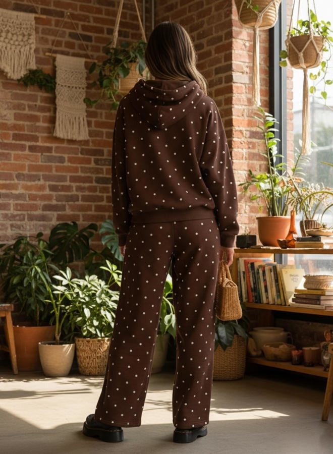 HOCANDY Polka Dot Hoodie and Sweatpants Set for Women, Light Brown, S - Image 3