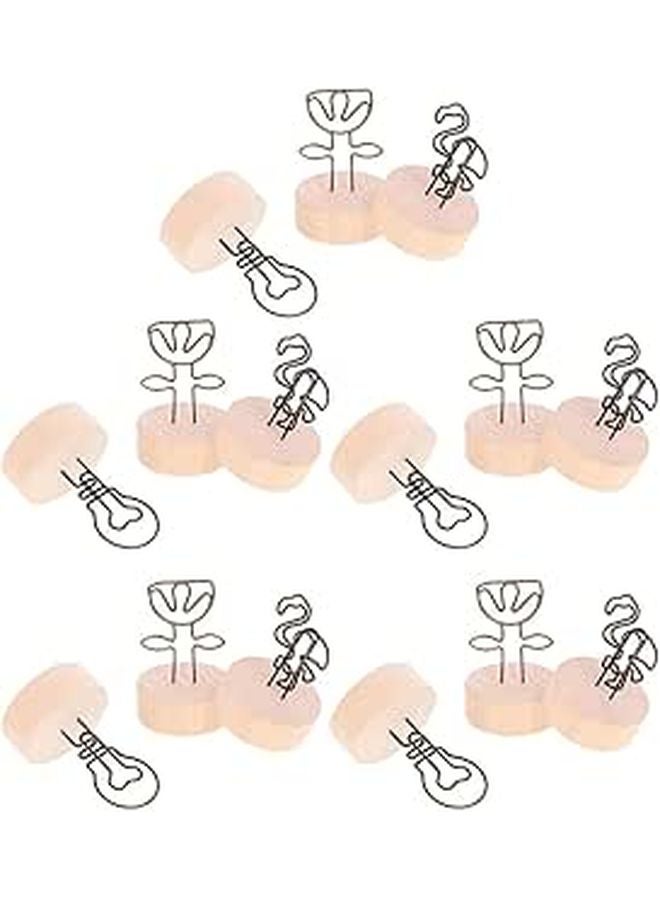 Vintage Wooden Memo Clips Set of 15 with Stable Base for Wedding Office Decor - Image 1