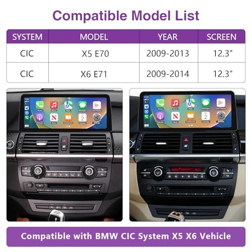 NINETOM 12.3 inch Touchscreen Wireless CarPlay Android Auto Multimedia Car Radio Receiver Compatible with BMW X5 X6 Series CIC System, E70/E71 (2009-2013) - Image 2