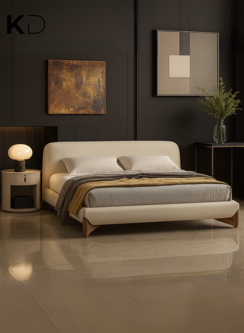 كستم ديكو سرير أستوريا مودرن كريمي منجد من كوستوم ديكو، بأرجل خشبية ولوح رأس منحني مبطن - تصميم سرير قابل للتخصيص، أثاث غرفة نوم فاخر وبسيط، مقاس مزدوج ١٢٠×٢٠٠ سم - Image 5