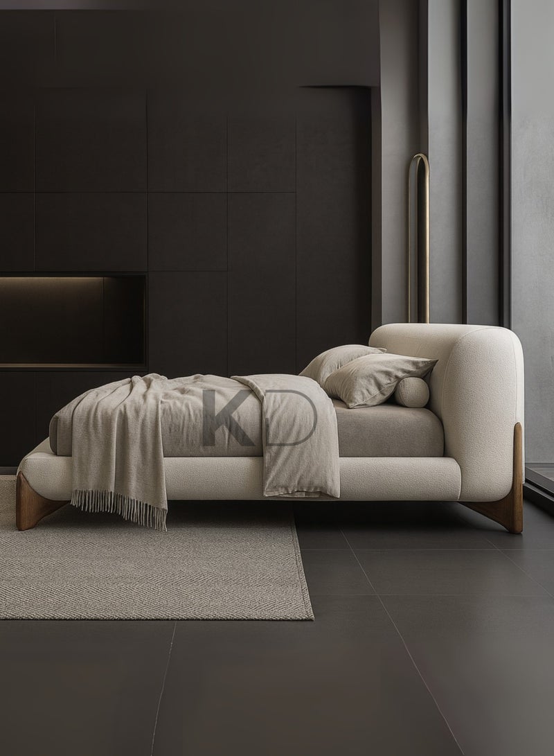 كستم ديكو سرير أستوريا مودرن كريمي منجد من كوستوم ديكو، بأرجل خشبية ولوح رأس منحني مبطن - تصميم سرير قابل للتخصيص، أثاث غرفة نوم فاخر وبسيط، مقاس مزدوج ١٢٠×٢٠٠ سم - Image 3