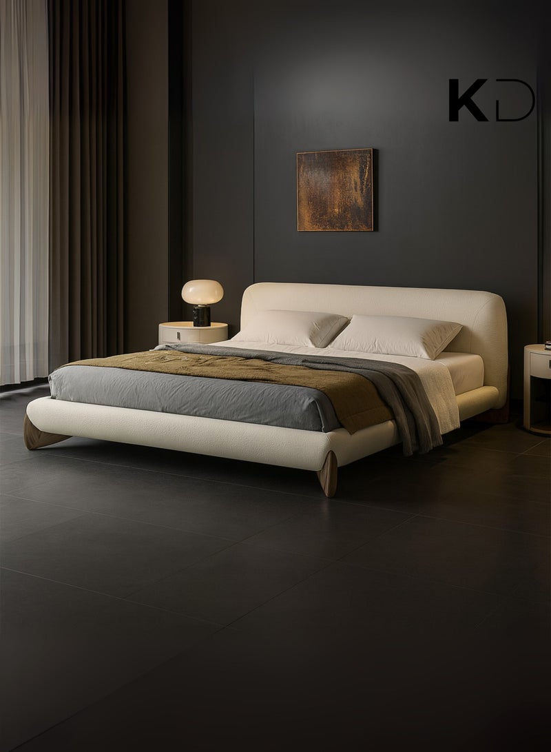 كستم ديكو سرير أستوريا مودرن كريمي منجد من كوستوم ديكو، بأرجل خشبية ولوح رأس منحني مبطن - تصميم سرير قابل للتخصيص، أثاث غرفة نوم فاخر وبسيط، مقاس مزدوج ١٢٠×٢٠٠ سم - Image 2