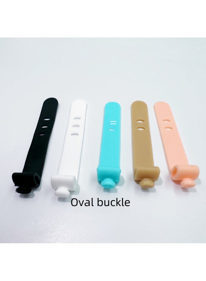 Loquat 3 Hole Anti-lost Earphone Soft Tape Data Cable Protective Cover Silicone Tape Organiser Wire Tie Storage Belt-Color:Pink (73mm Three Hole Oval Buckle) - Image 4