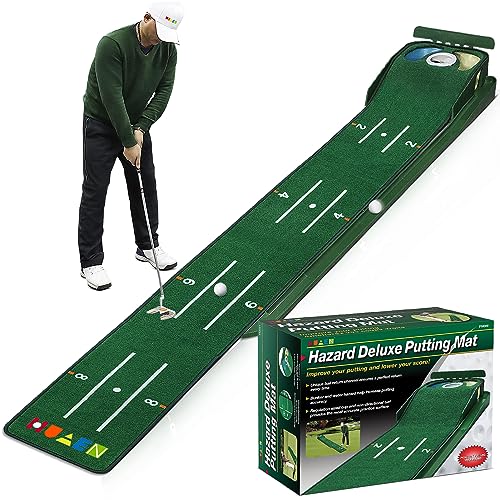 HUAEN Golf Putting Green, Mat for Indoors, Putting Matt with Ball Return and 3 Holes, Training and Practice Equipment at Home or Office, Gifts Accessories for Men - Image 1