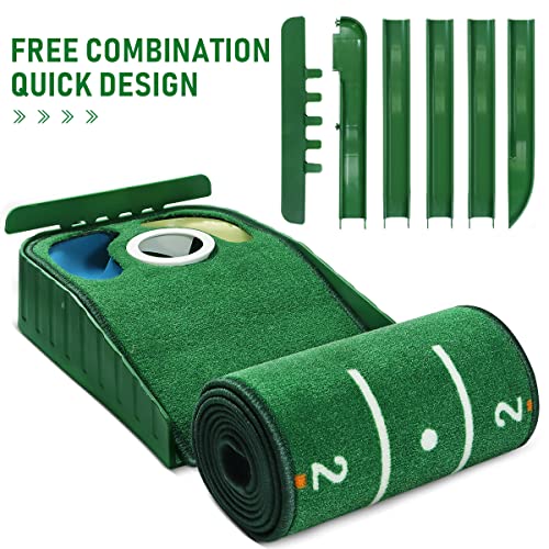 HUAEN Golf Putting Green, Mat for Indoors, Putting Matt with Ball Return and 3 Holes, Training and Practice Equipment at Home or Office, Gifts Accessories for Men - Image 5