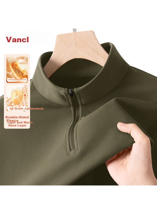 Vancl Men's Long Sleeve T-shirt Autumn Winter American Style Half-zip Stand Collar Fleece Base Layer Olive Green M