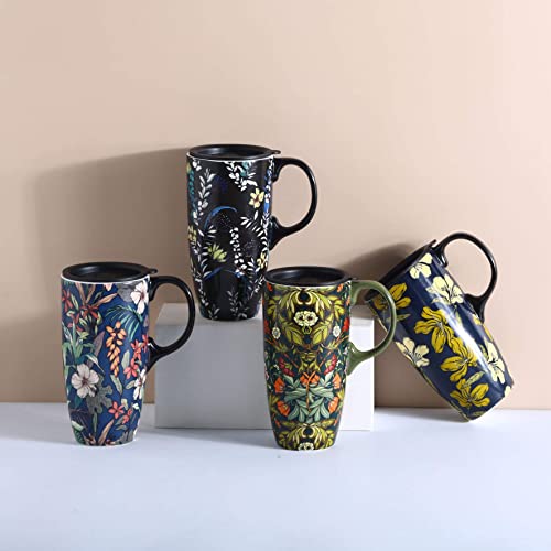 TZSSP Coffee Ceramic Mug Porcelain Latte Tea Cup With Lid 17oz,Novelty Coffee Mugs for Men Women Office & Home Blue - Image 5