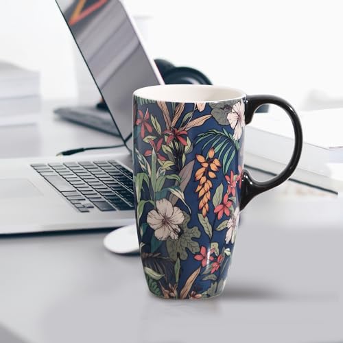 TZSSP Coffee Ceramic Mug Porcelain Latte Tea Cup With Lid 17oz,Novelty Coffee Mugs for Men Women Office & Home Blue - Image 1
