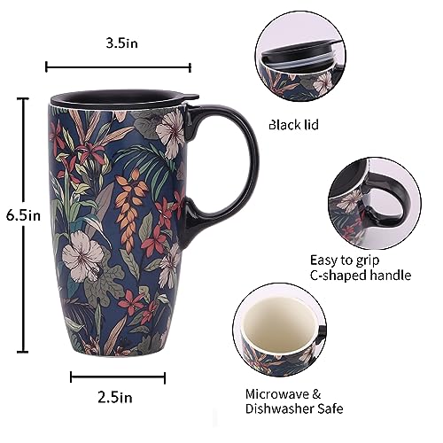 TZSSP Coffee Ceramic Mug Porcelain Latte Tea Cup With Lid 17oz,Novelty Coffee Mugs for Men Women Office & Home Blue - Image 4