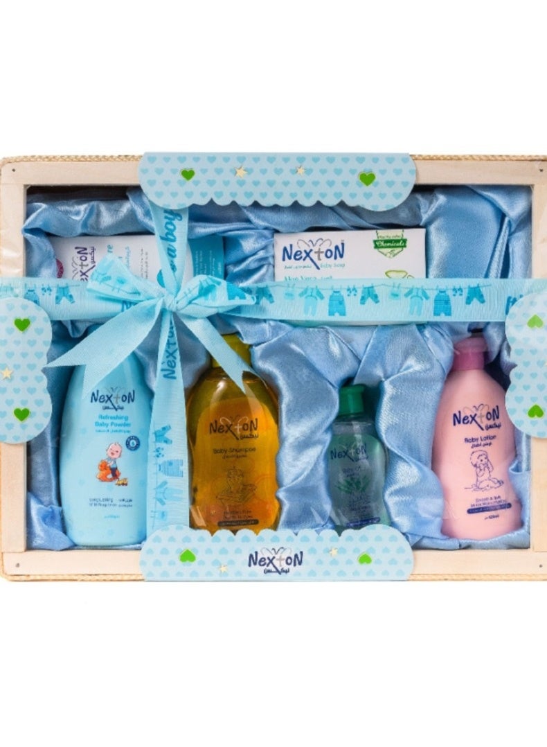 مجموعة العناية الفائقة بالمواليد - صندوق هدايا أزرق متكامل للأطفال من نيكستون 6 قطع