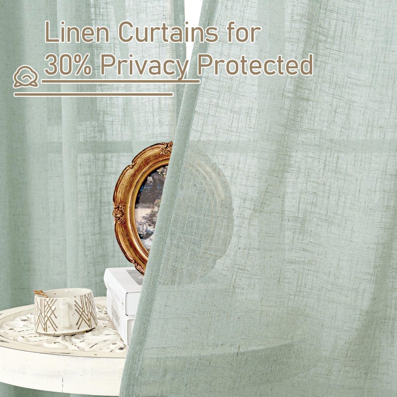 LAMIT Light Sage Linen Sheer Curtains for Bedroom, Faux Linen Textured Light Filtering Drapes Back Tab and Rod Pocket Boho Burlap Panels for Farmhouse/Living Room, 2 Panels, 52 x 84 Inch - Image 5