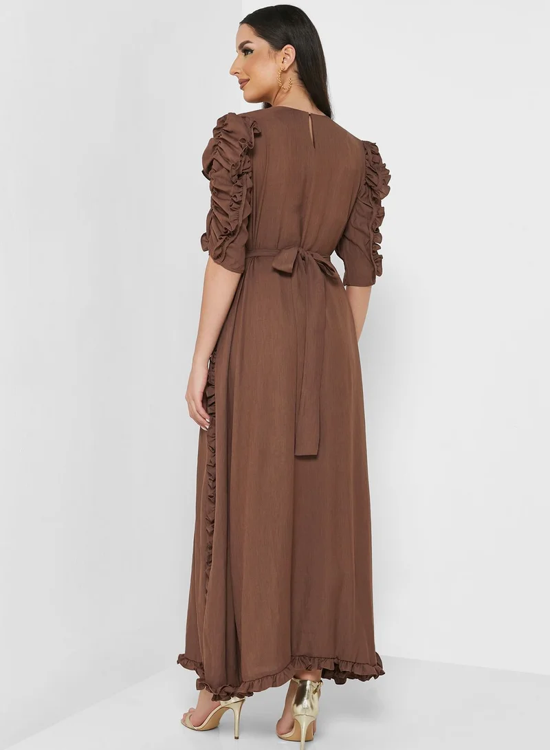 House of Moda Lace Sleeve Ruffle Tiered Dress