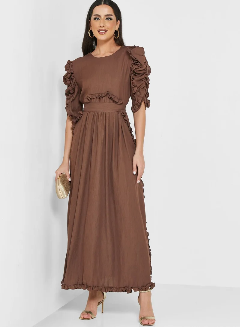 House of Moda Lace Sleeve Ruffle Tiered Dress