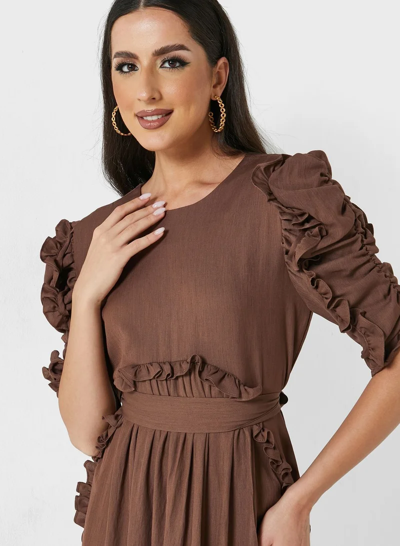 House of Moda Lace Sleeve Ruffle Tiered Dress