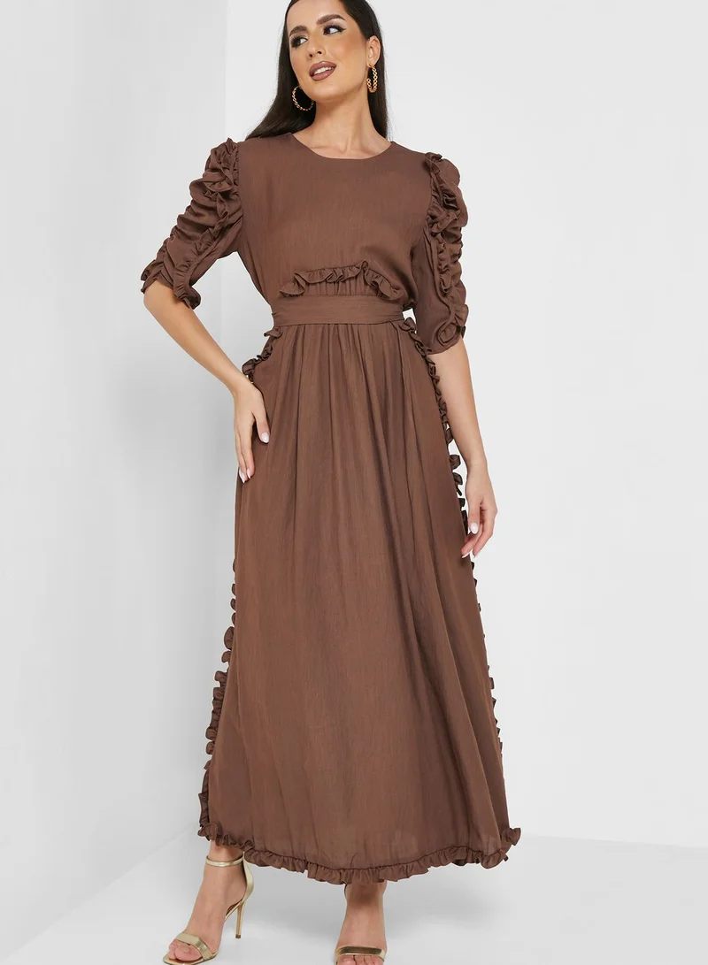 House of Moda Lace Sleeve Ruffle Tiered Dress