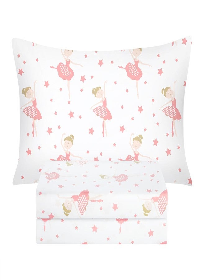 BYSURE Twin Sheets Set Kids(Ballerina, Pink), 3 Pieces Easy Fit Deep Pocket Sheets Set for Girls, Breathable Wrinkle-Free Microfiber Bedding for Children - Image 1
