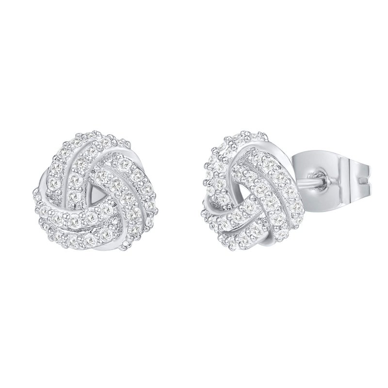 PAVOI 14K Gold Plated 925 Sterling Silver Post Cubic Zirconia Love Knot Stud Earrings, 14K Gold Plated in White Gold - Image 1