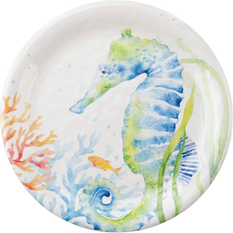 UPware Sea Life Serenade Seahorse Melamine Salad Plate Set Round Plates for Risotto Pasta and Salad BPAFree Dishwasher Safe Blue 9 Inch Set of 6 - Image 4