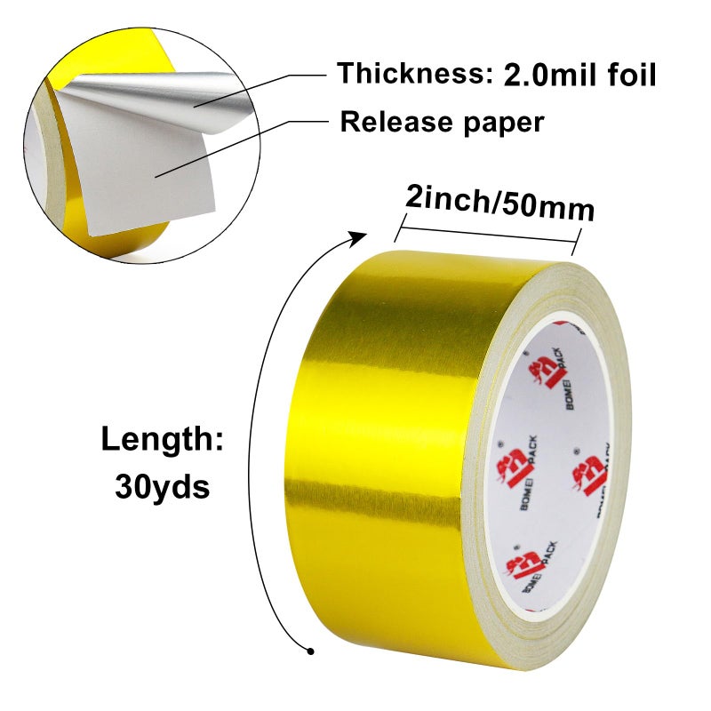 BOMEI PACK Aluminum Foil Tape, Gold, 2 Inch x 90 Feet, Heavy Duty, Waterproof, HVAC & Pipe Sealing - Image 5
