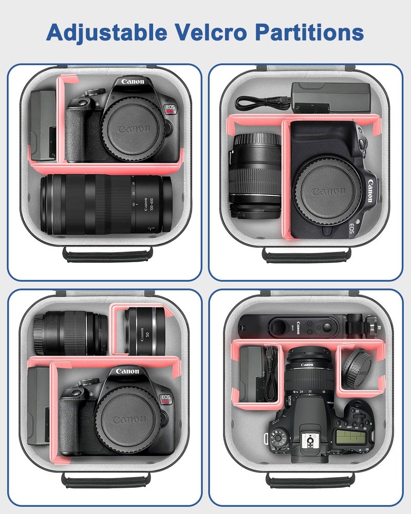Krypthos Travel Camera Storage Case Compatible with Canon EOS Rebel T7/ R100/ R50/ 90D/ 2000D for Nikon D7100/ D7500 Sony Alpha ZV-E10, Camera Protective Storage Holder Organizer Bag Carrying Bag - Image 2