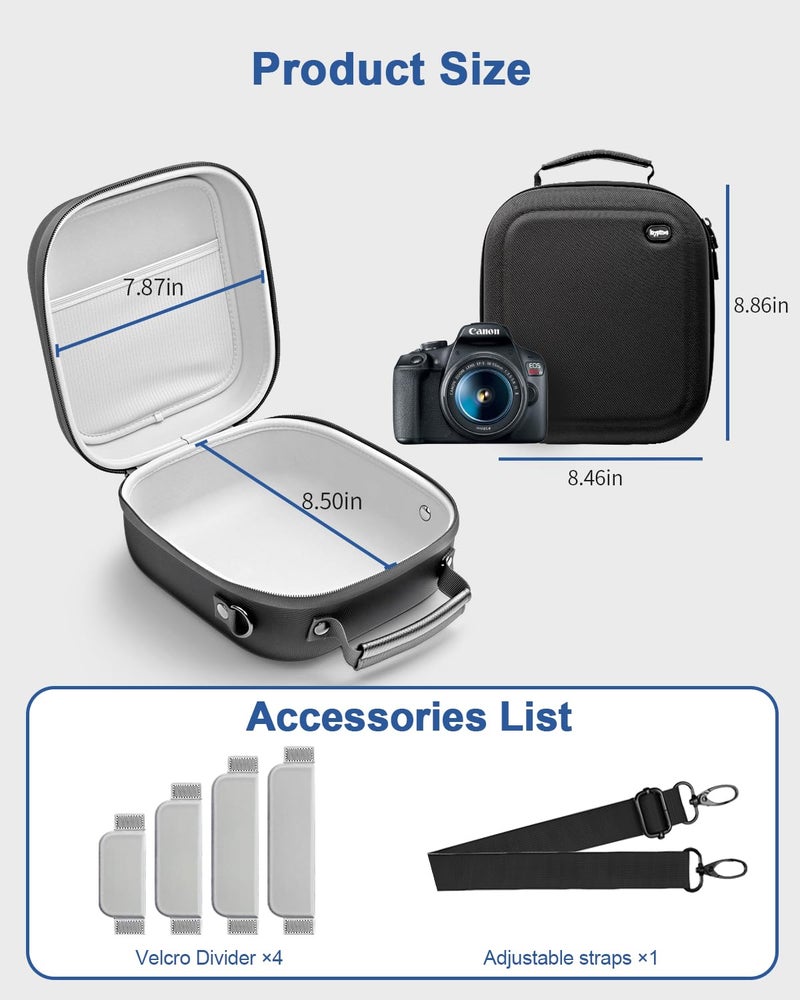 Krypthos Travel Camera Storage Case Compatible with Canon EOS Rebel T7/ R100/ R50/ 90D/ 2000D for Nikon D7100/ D7500 Sony Alpha ZV-E10, Camera Protective Storage Holder Organizer Bag Carrying Bag - Image 3
