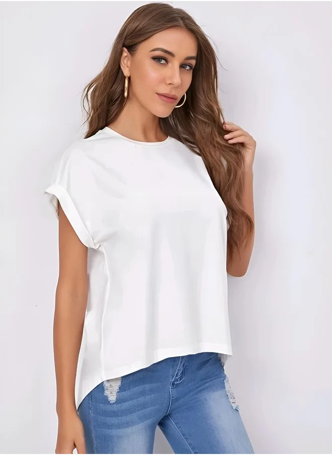 Kotty Solid Batwing Sleeves Top with Asymmetric Hem