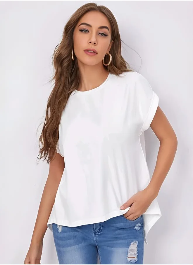 Kotty Solid Batwing Sleeves Top with Asymmetric Hem