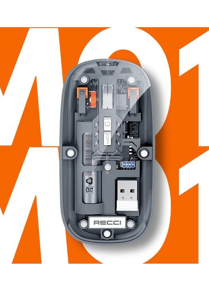 Recci - Space Capsule Wireless Mouse – Transparent Design, Bluetooth & 2.4GHz Wireless, 1600 DPI, Silent Click, Ergonomic, Multi-Device Connectivity, Long Battery Life, Compatible with Windows, Mac, iOS, Android - Image 1