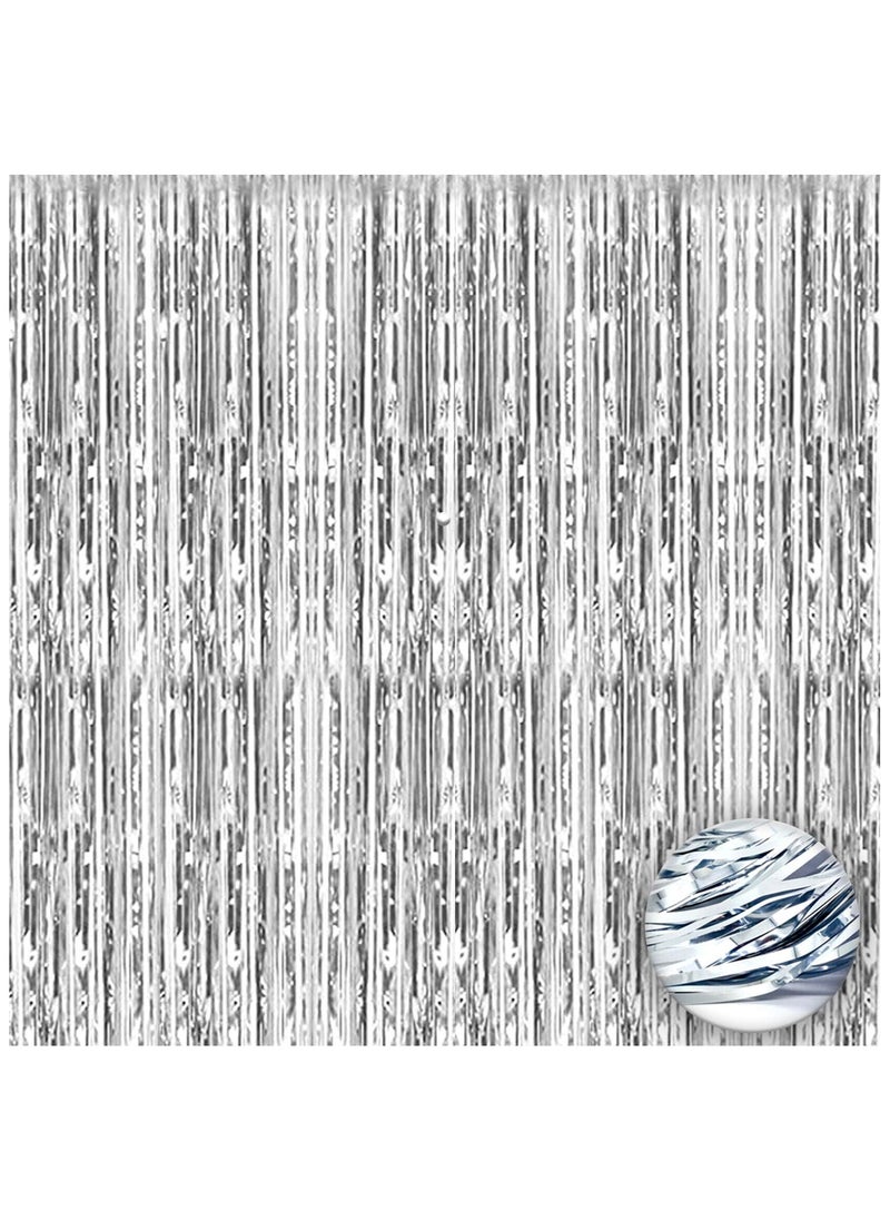 KATCHON Silver Fringe Backdrop pack of 1, Silver Foil Fringe Curtain For Eid Decoration | Silver Streamer for Birthday Decorations ,Graduation Party  - Image 1