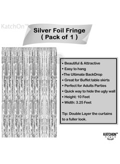 KATCHON Silver Fringe Backdrop pack of 1, Silver Foil Fringe Curtain For Eid Decoration | Silver Streamer for Birthday Decorations ,Graduation Party  - Image 2
