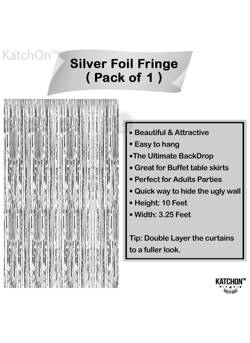 KATCHON Silver Fringe Backdrop pack of 1, Silver Foil Fringe Curtain For Eid Decoration | Silver Streamer for Birthday Decorations ,Graduation Party  - Image 2