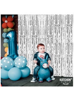 KATCHON Silver Fringe Backdrop pack of 1, Silver Foil Fringe Curtain For Eid Decoration | Silver Streamer for Birthday Decorations ,Graduation Party  - Image 3